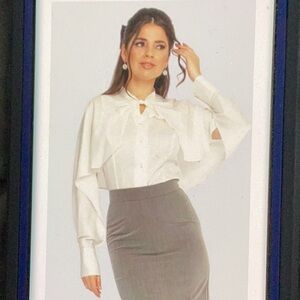 VOODOO VIXEN Inspired Vintage White Cape Open Sleeve Blouse With Tie 4XL